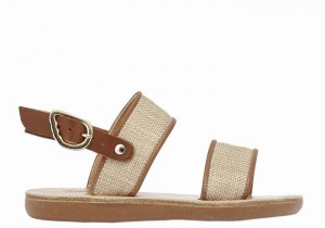 Kids' Ancient Greek Sandals Little Clio Rafia Soft Casual Sandals Beige Brown | UTG5234MX