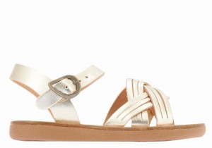 Kids' Ancient Greek Sandals Little Electra Soft Flat Sandals Gold White | UFR2435DI