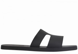 Men Ancient Greek Sandals Apteros Slide Sandals Black | QLW7778WX