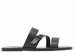 Men Ancient Greek Sandals Ifiklis Leather Slide Sandals Black | QFE448UC