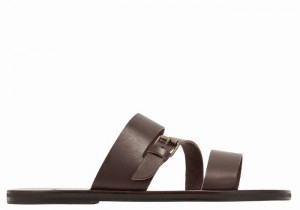 Men Ancient Greek Sandals Ifiklis Leather Slide Sandals Chocolate | PYC7650IT