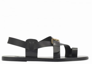 Men Ancient Greek Sandals Paris Leather Toe-Post Sandals Black | DQI8829TY