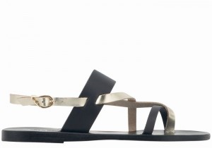 Women Ancient Greek Sandals Alethea Leather Back-Strap Sandals Black Gold White | VSQ7418IN