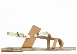 Women Ancient Greek Sandals Alethea Leather Back-Strap Sandals Beige Gold White | FAB10031XY