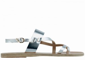 Women Ancient Greek Sandals Alethea Leather Back-Strap Sandals Silver | CDU8722EI