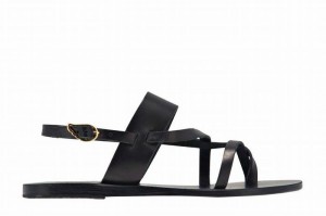 Women Ancient Greek Sandals Alethea Leather Back-Strap Sandals Black | MBI2089TL