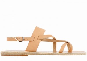 Women Ancient Greek Sandals Alethea Leather Back-Strap Sandals Beige | DMC2452RB