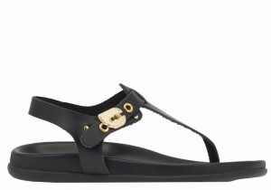 Women Ancient Greek Sandals Alki Flip Flop Back-Strap Sandals Black | HJE7060GE