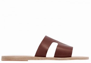 Women Ancient Greek Sandals Apteros Slide Sandals Coffee | YGC1383YW