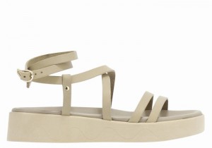 Women Ancient Greek Sandals Aristea Leather Platform Sandals Grey Brown | RLS3232WG