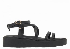 Women Ancient Greek Sandals Aristea Leather Platform Sandals Black | KAH95CP