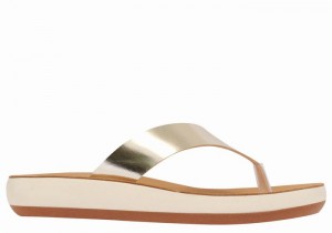 Women Ancient Greek Sandals Charys Comfort Flip Flops Gold White | GRS529KQ