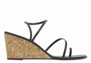 Women Ancient Greek Sandals Chora Mid Wedge Sandals Black | PAD7793FM