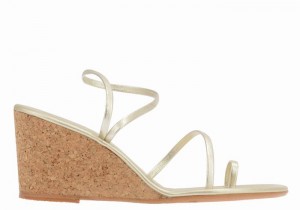 Women Ancient Greek Sandals Chora Mid Wedge Sandals Gold White | DFO3100MJ