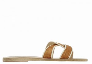 Women Ancient Greek Sandals Desmos Slide Sandals Brown White | BJP407OU