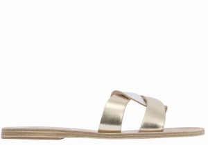 Women Ancient Greek Sandals Desmos Slide Sandals Gold White Silver | KBF4917RQ