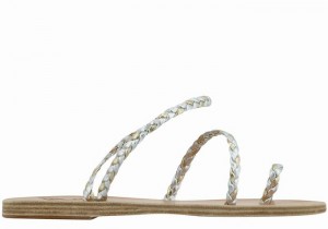 Women Ancient Greek Sandals Eleftheria Leather Braided Sandals Silver Gold White | NOO3771QM