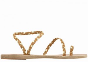 Women Ancient Greek Sandals Eleftheria Leather Braided Sandals Beige Gold White | CYL5270XQ