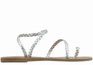 Women Ancient Greek Sandals Eleftheria Leather Braided Sandals Silver | XKT3371CW