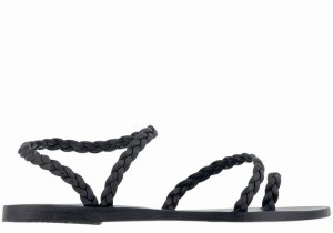 Women Ancient Greek Sandals Eleftheria Leather Braided Sandals Black | WSB2280FX