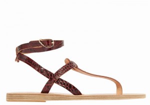 Women Ancient Greek Sandals Estia Ankle Strap Sandals Dark Red Black | RQI4512UQ