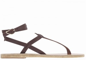 Women Ancient Greek Sandals Estia Leather Ankle Strap Sandals Coffee | WQL6526ZE