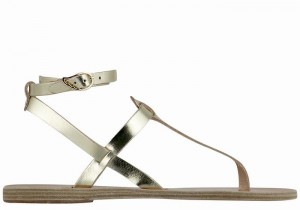 Women Ancient Greek Sandals Estia Leather Ankle Strap Sandals Gold White | PVD3326FP