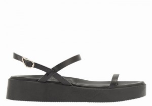 Women Ancient Greek Sandals Evriali Leather Platform Sandals Black | RWY8521VH