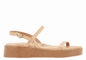 Women Ancient Greek Sandals Evriali Leather Platform Sandals Beige | LYS1573BS