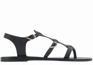 Women Ancient Greek Sandals Grace Kelly Leather Casual Sandals Black | QJA9277CJ