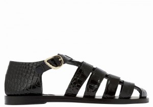 Women Ancient Greek Sandals Homeria Fisherman Sandals Black | NFL9883TT