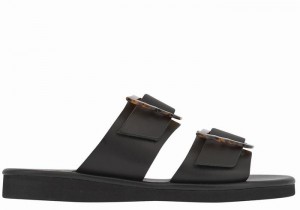 Women Ancient Greek Sandals Iaso Slide Sandals Black | AKO710PY