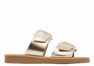 Women Ancient Greek Sandals Iaso Slide Sandals Gold White | KRP777JO