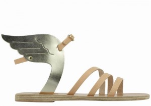 Women Ancient Greek Sandals Ikaria Leather Ankle Strap Sandals Beige Gold White | WGP5914XJ