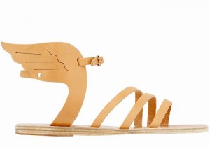 Women Ancient Greek Sandals Ikaria Leather Ankle Strap Sandals Beige | YUI840MR