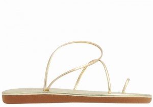 Women Ancient Greek Sandals Kansiz Toe-Post Sandals Gold White | EVS8893UY