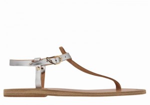 Women Ancient Greek Sandals Lito Flip Flop Leather Back-Strap Sandals Silver | DWZ1462SE