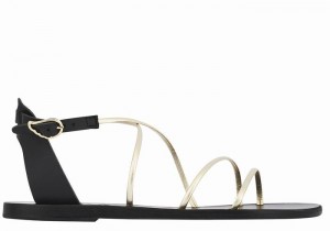 Women Ancient Greek Sandals Meloivia Ankle Strap Sandals Black Gold White | XBI7810SU