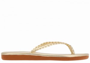 Women Ancient Greek Sandals Plage Flip Flop Braided Sandals Gold White | DTX4935OA