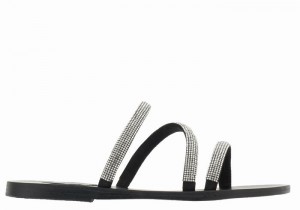 Women Ancient Greek Sandals Polytimi Diamante Slide Sandals Silver Black | JFS5133VM