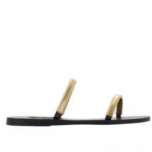 Women Ancient Greek Sandals Saita Slide Sandals Gold Black | AAG7029FQ