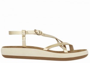 Women Ancient Greek Sandals Semele Comfort Back-Strap Sandals Gold White | YKF247GM