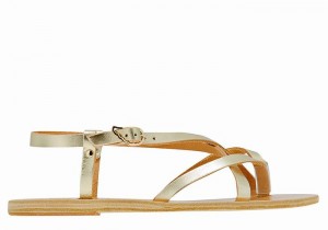 Women Ancient Greek Sandals Semele Leather Back-Strap Sandals Gold White | BJL1330KG