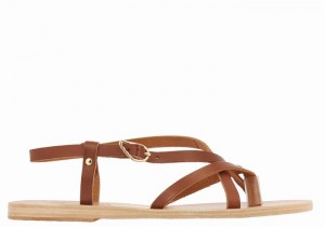 Women Ancient Greek Sandals Semele Leather Back-Strap Sandals Dark Brown | YVN8753WU