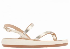 Women Ancient Greek Sandals Tereza Comfort Back-Strap Sandals Gold White | WOI6225ES