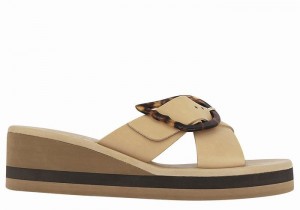 Women Ancient Greek Sandals Thais Rainbow Wedge Sandals Beige Black | REU3237TZ