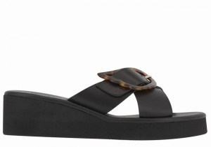 Women Ancient Greek Sandals Thais Rainbow Wedge Sandals Black | DWD2644FQ