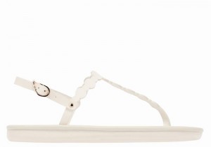 Women Ancient Greek Sandals Velos Flip Flop Back-Strap Sandals White | QUO7053ZJ