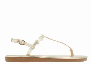 Women Ancient Greek Sandals Velos Flip Flop Back-Strap Sandals Gold White | QHT1919FB