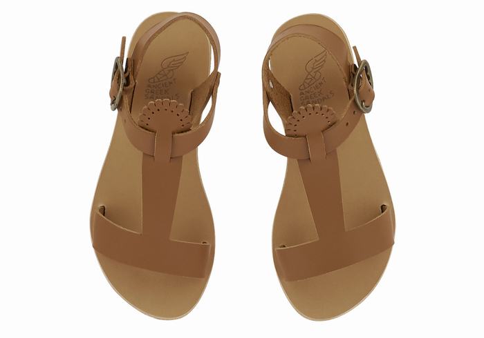 Kids' Ancient Greek Sandals Little Amber Soft Flat Sandals Dark Brown | AIZ1437QI